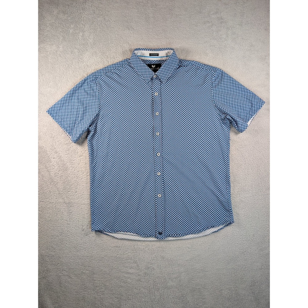 Buttercloth Icy Cotton Mens XL Regular Fit Blue Geometric Short Sleeve Shirt - Picture 2 of 8